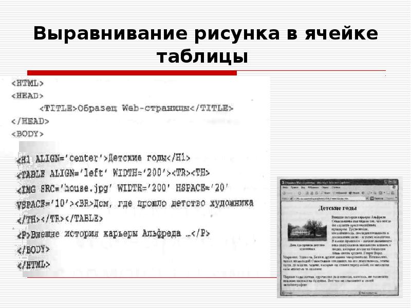 Как выровнять картинку в таблице html