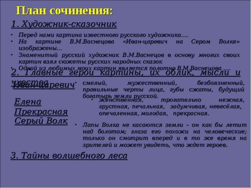 Сочинение по картине иван царевич на сером волке 5 класс в м васнецова