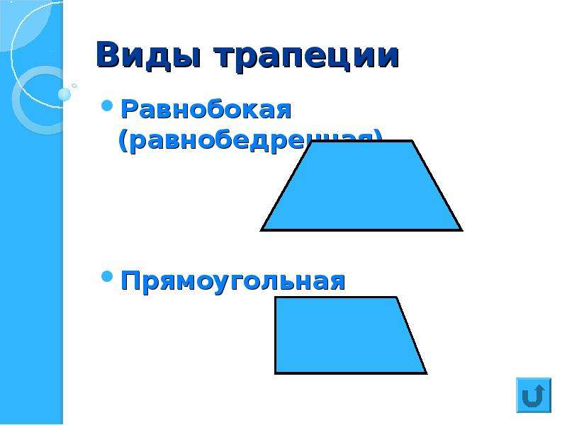 Прямоугольник в виде трапеции. Трапециевидный вид. Равнобокая трапеция.