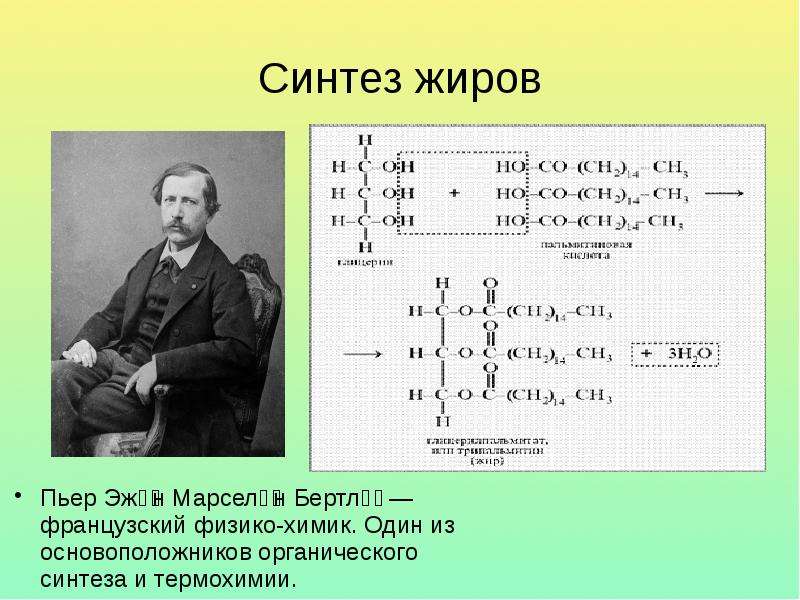 Синтез жиров. Бертло Химик открытия. Пьер Эжен Марселен Бертло Синтез. Марселен Бертло Синтез жира. Марселен Бертло Синтез метана.