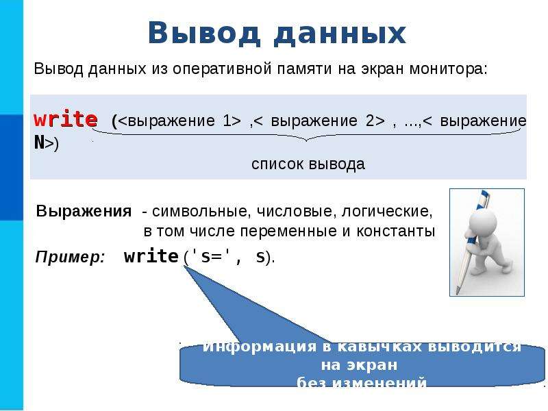 Вывод данных. Ввод вывод данных по информатике 8 класс. Организация вывода данных. Оператор вывода данных в информатике. Конспект по теме организация ввода и вывода данных.