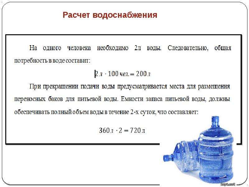 Расчет водоснабжения. Расчет подачи воды. Расчет водоснабжения на 300 человек.