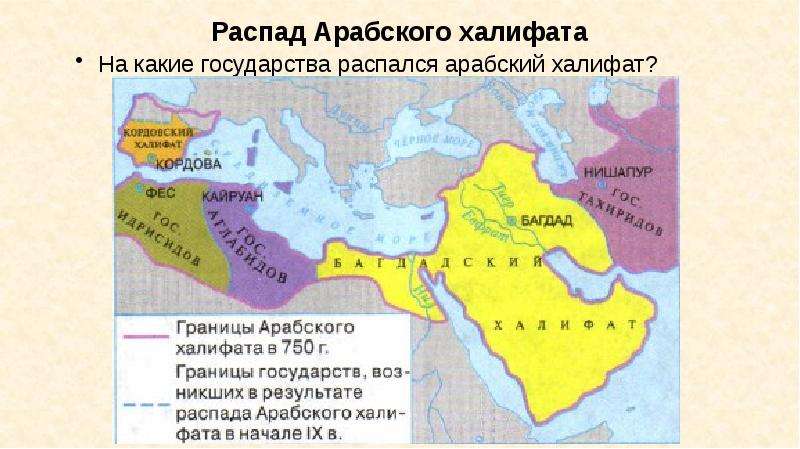 Заполнить схему распад арабского халифата