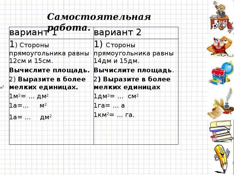 Контрольная работа площадь прямоугольника