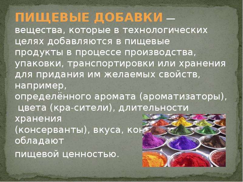 Химические вещества продуктов