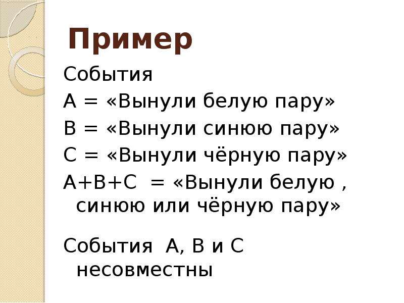 Событие a b. Сумма событий пример.