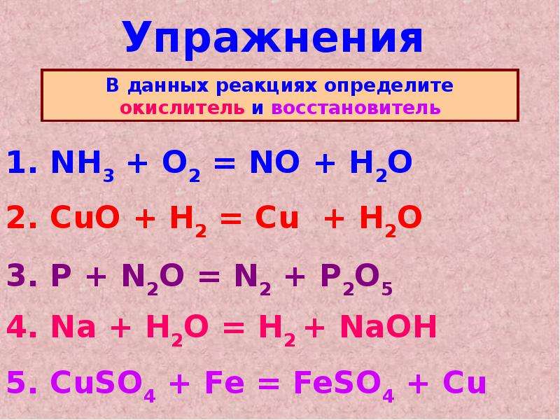Cuo h2o окислительно восстановительная реакция. Nh3 окислитель реакции. Реакция ОВР nh3+o2.