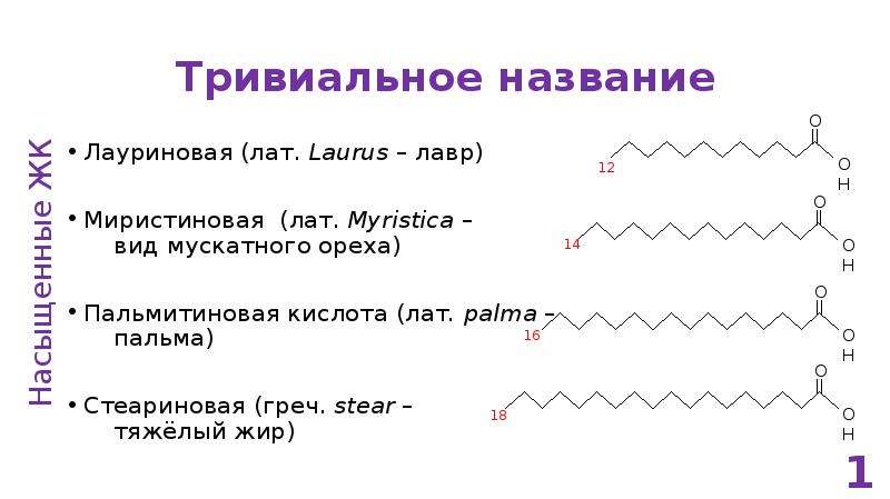 Жирные кислоты их классификация и номенклатура. Номенклатура жирных кислот. Пальмитиновая кислота вид. Стеариновая кислота тривиальное название.