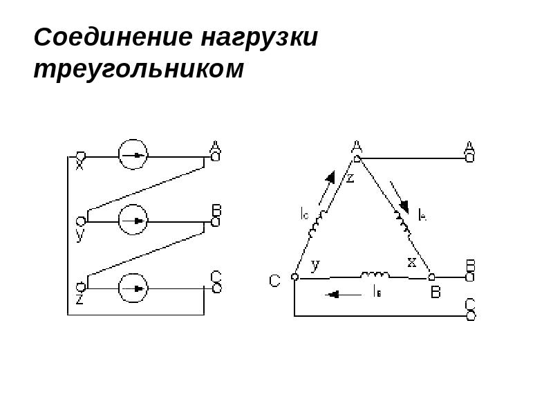 Трехфазный ток соединение треугольником. Схема соединения трехфазной нагрузки в треугольник. Схема подключения нагрузки треугольником. Соединение треугольником в трехфазной цепи. Схема треугольник для трехфазной цепи.