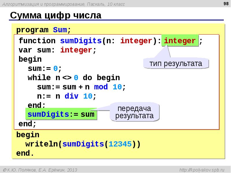 Числа в программировании. Цифры программирование. I В Паскале. Паскаль сумма цифр числа в массиве.