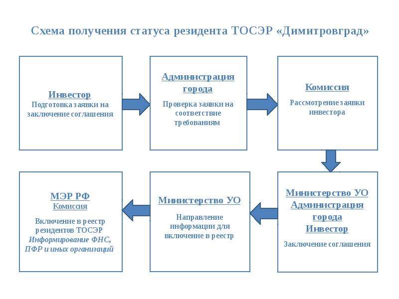 Схема получения статуса резидента ТОСЭР «Димитровград»