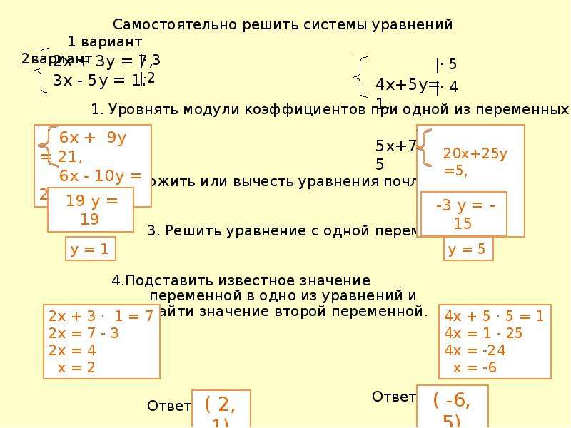 Решить систему уравнений y 5x. Системы уравнений с ответами. Как записывать ответ в системе уравнений.