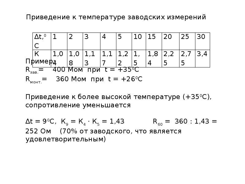 Тангенс потерь изоляции. Приведение сопротивления изоляции к температуре. Степень изоляции электродвигателя.