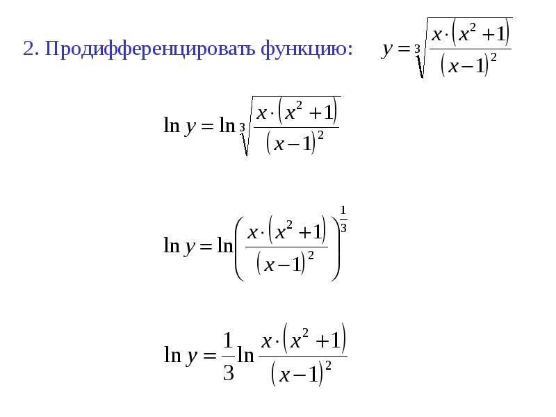 Формула вычисления производной логарифмированием