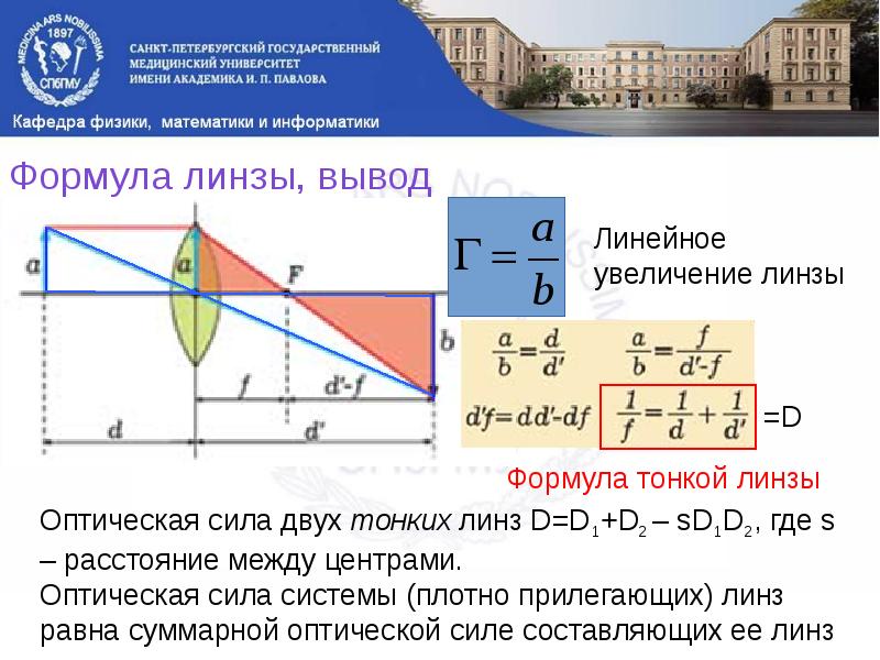 Оптическое увеличение линзы формула