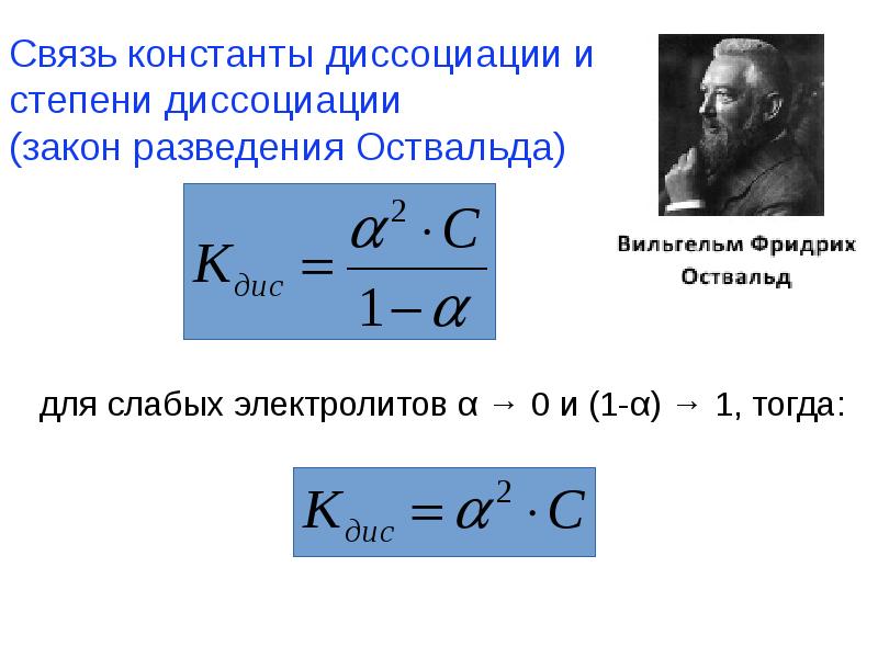 Степень диссоциации. Закон Оствальда степень диссоциации. Константа диссоциации. Закон разведения Оствальда.. Диссоциация слабых электролитов. Закон разбавления Оствальда.. Закон разведения Оствальда для сильных электролитов.