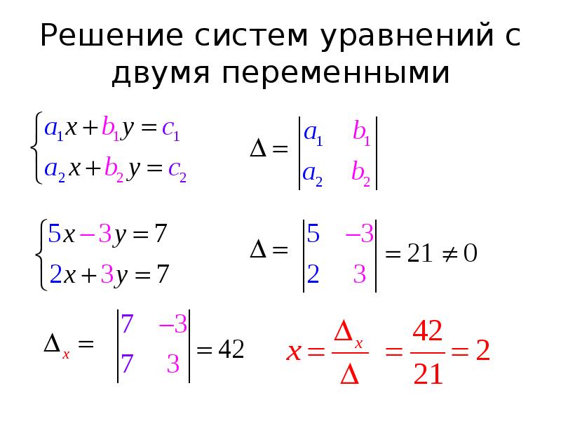 Решение систем уравнений крамера