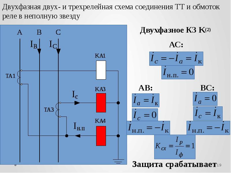 Схема соединения трансформаторов тока и обмоток реле в неполную звезду