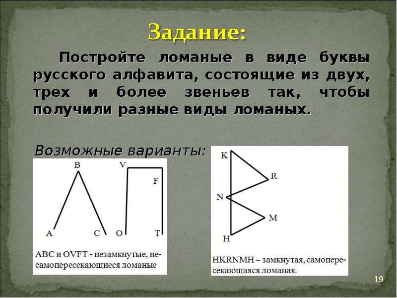 Состоящие из двух и более. Виды замкнутых ломаных. Задания по построению ломаной. Ломаная виды ломаных. Ломаная в виде буквы русского алфавита.