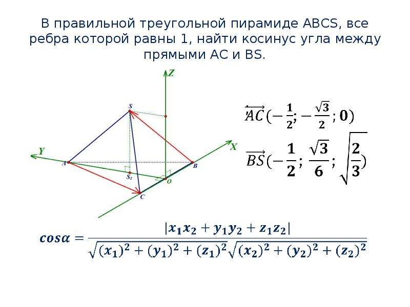 Выбери координаты с точки с. Косинус между ребрами пирамиды. Координатный метод в треугольной пирамиде. Косинус угла между ребрами пирамиды. Угол между ребрами пирамиды по координатам.