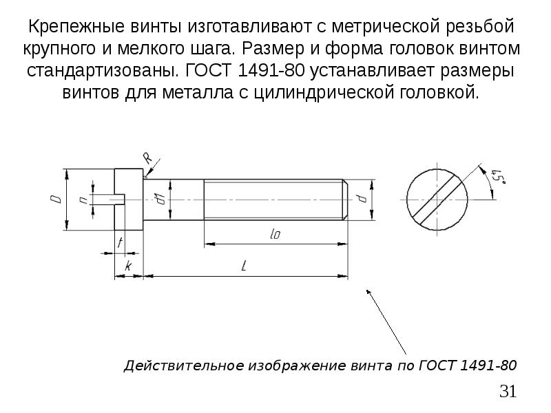 Чертеж винта с резьбой с размерами по госту