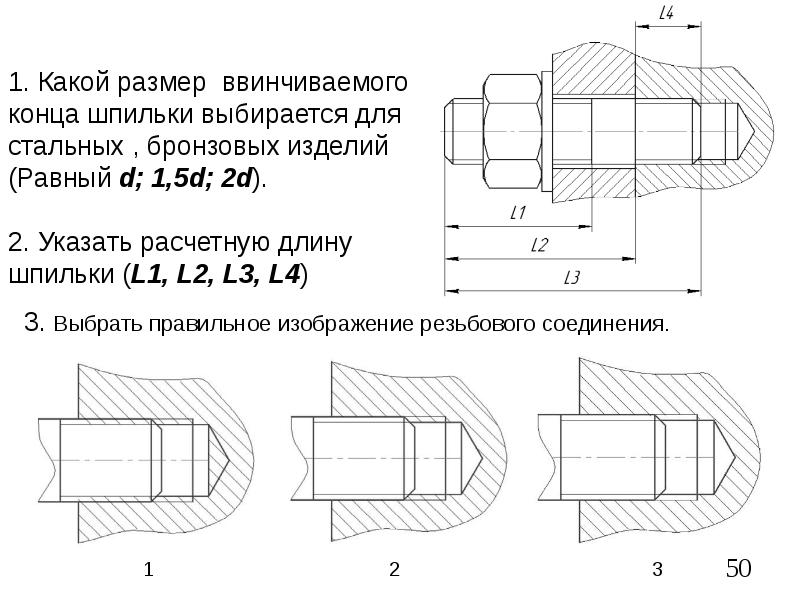 Длина шпильки на чертеже