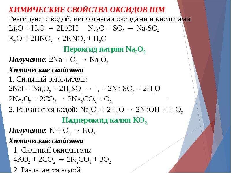 Реакции характеризующие оксид натрия