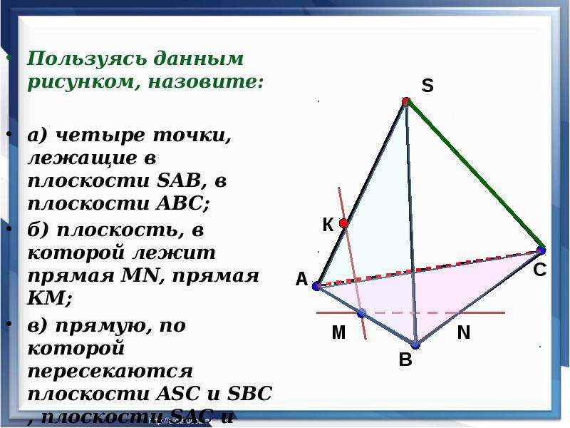 Изобразите тетраэдр пользуясь рисунком назовите точку не принадлежащую плоскости abc