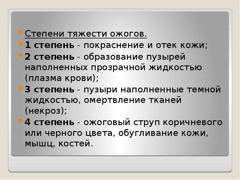 Степени тяжести ожогов