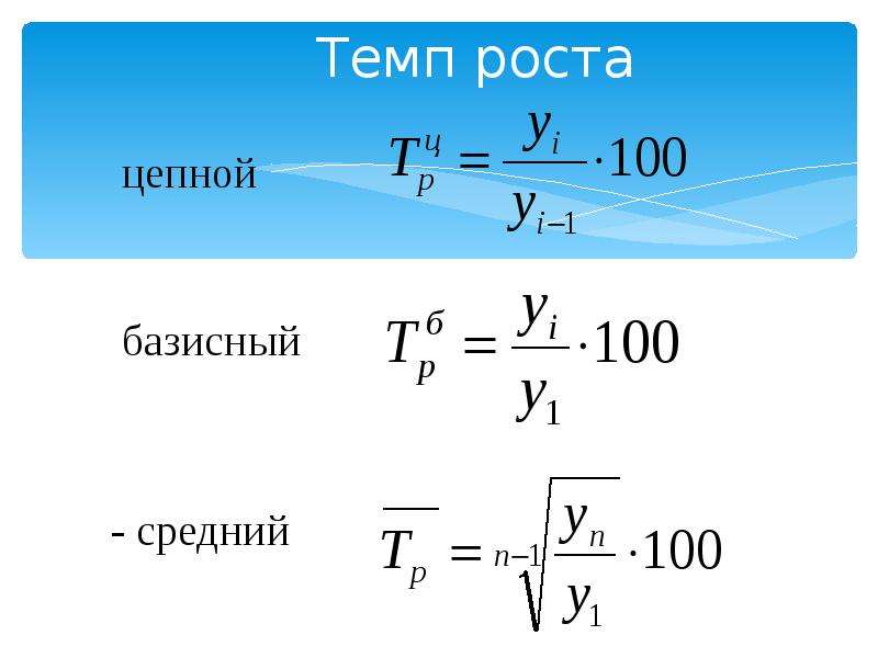 Средний темп. Базисный и цепной темп роста. Цепной темп роста формула. Как рассчитать базисный темп роста. Темп роста объема продукции определяется по формуле:.