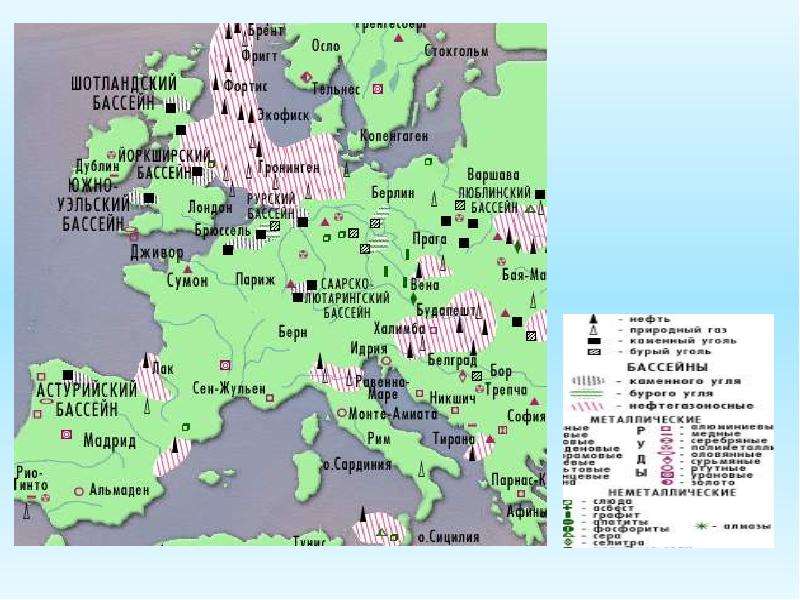 Нефть в зарубежной европе. Ископаемые зарубежной Европы карта. Минеральные ресурсы Европы карта. Природные ресурсы зарубежной Европы карта 11 класс. Минеральные ресурсы зарубежной Европы карта.