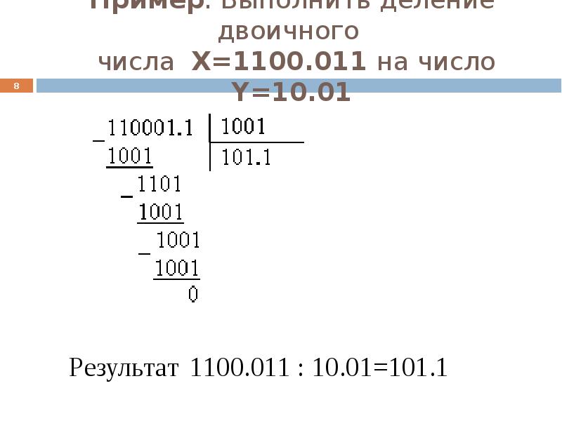 Алгоритм деления двоичных чисел