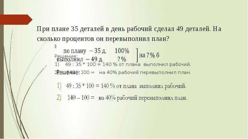 При плане 35 деталей в день рабочий сделал