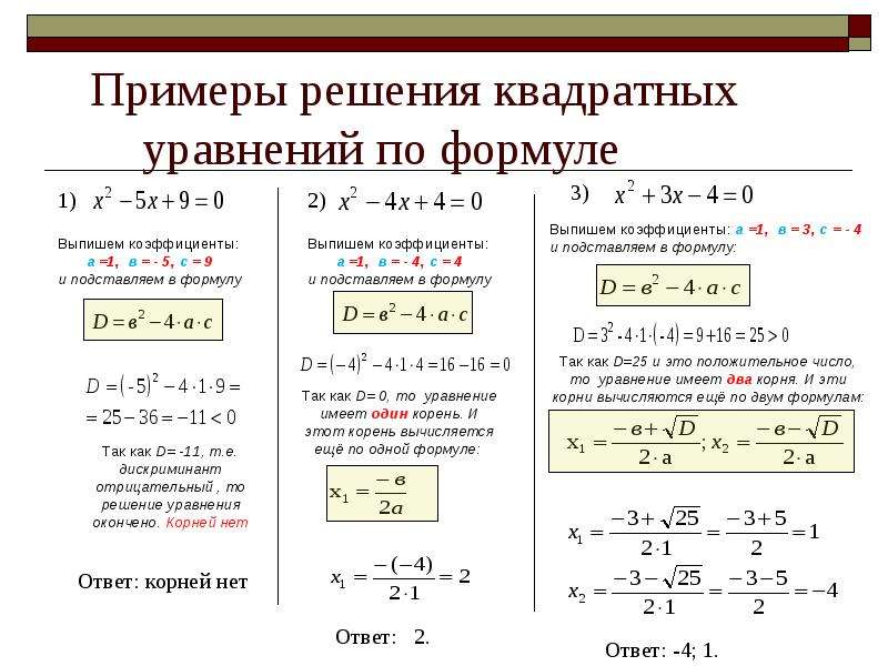 Квадратные уравнения примеры