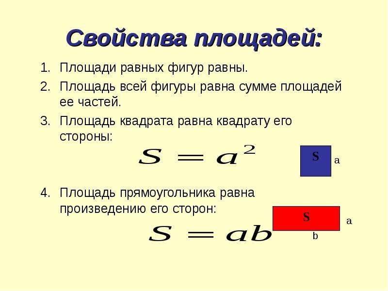 Площадь меньше произведения смежных сторон. Чему равна площадь квадрата 3 класс формула пример. Формула площади прямоугольника.