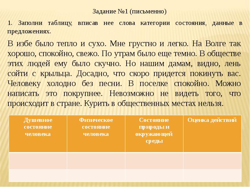 Слова категории состояния 6 класс презентация