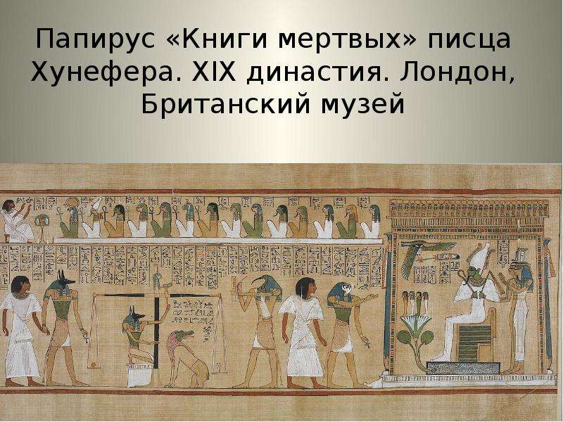 Папирус «Книги мертвых» писца Хунефера. XIX династия. Лондон, Британский музей