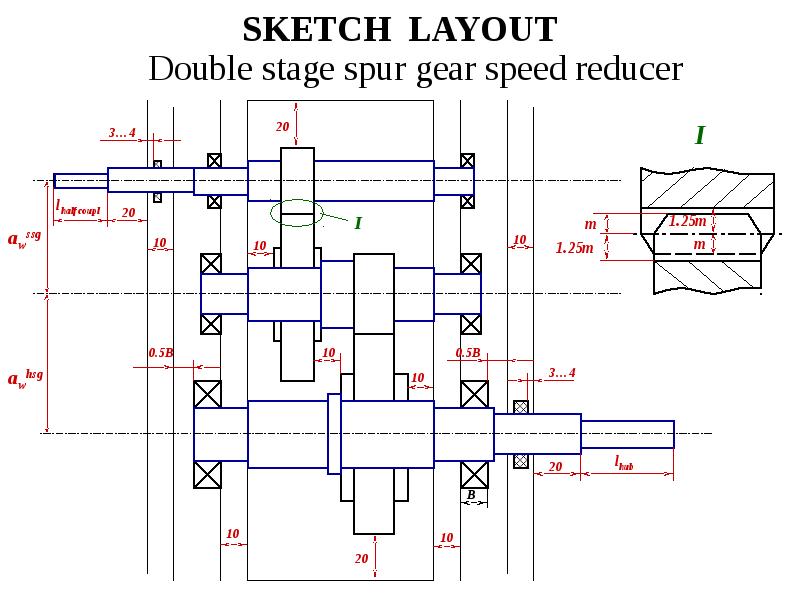 SKETCH LAYOUT Double stage spur gear speed reducer