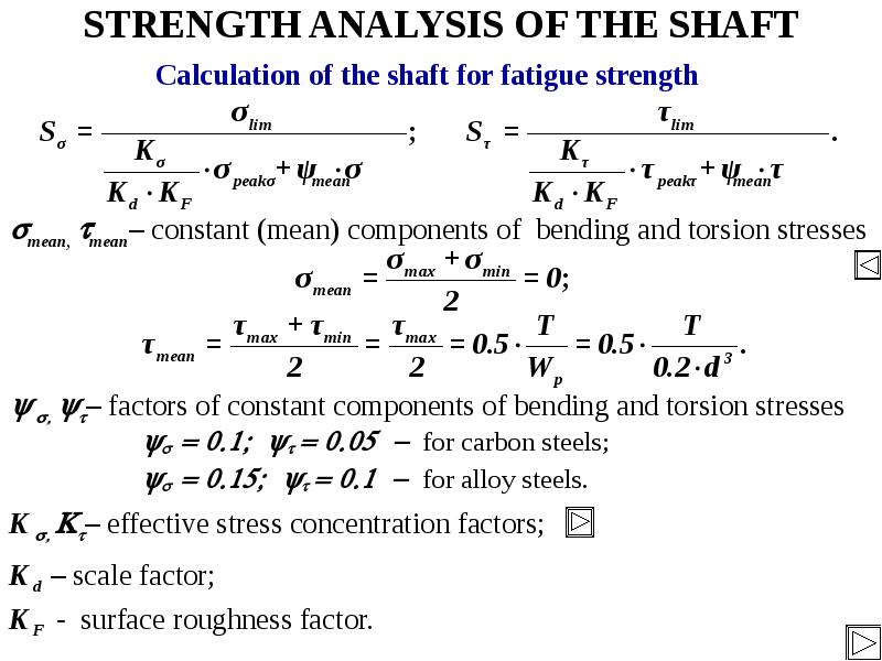 STRENGTH ANALYSIS OF THE SHAFT for carbon steels; 