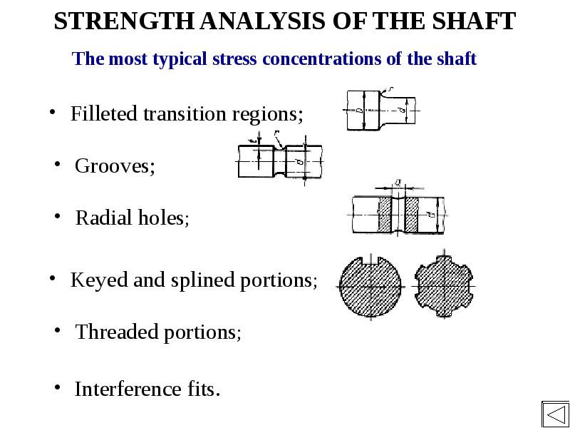 STRENGTH ANALYSIS OF THE SHAFT The most typical stress concentrations of the shaft