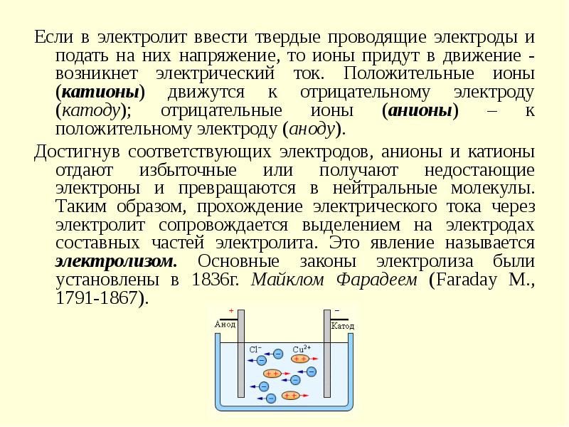 Электрический ток в электролитах презентация