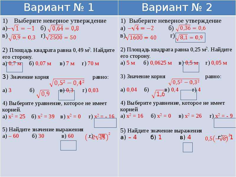 Контрольная алгебра свойства арифметического квадратного корня