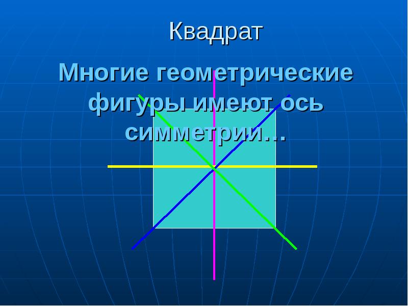Осевая симметрия вид. Фигуры обладающие осевой симметрией. Оси симметрии геометрических фигур. Много квадратов. Сколько осей симметрии у квадрата.