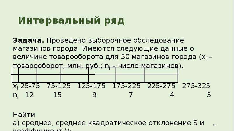 Задачи на ряды. Задачи на интервальные ряды. Имеются данные о количестве детей в 20 обследованных семьях. Проведено выборочное обследование роста детей в детском саду.