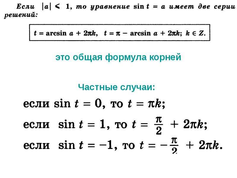 Решение уравнений sin. Арксинус и решение уравнения sin t a. Формула формулы синуса уравнения. Общий вид решения уравнения Sint a исключения. Решение уравнения sin t a.