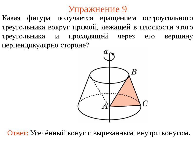 Нарисуйте тело полученное вращением изображенных на рисунках плоских фигур вокруг указанной оси