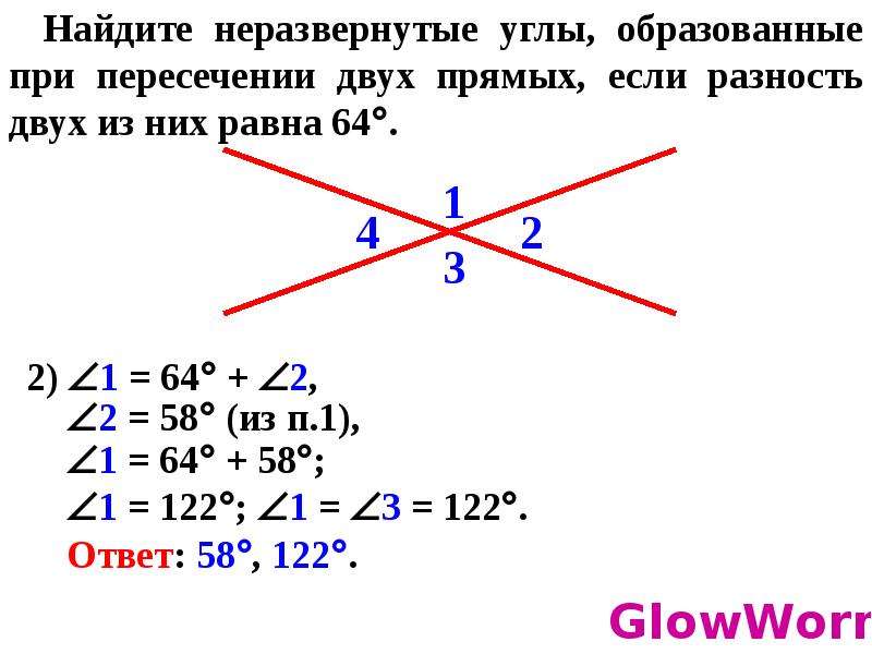 При пересечении двух прямых сумма. Неразвернутые углы образованные при пересечении 2 прямых. Углы при пересечении двух.