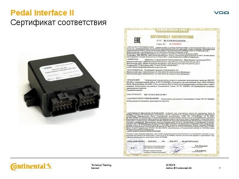 Pedal Interface II Сертификат соответствия
