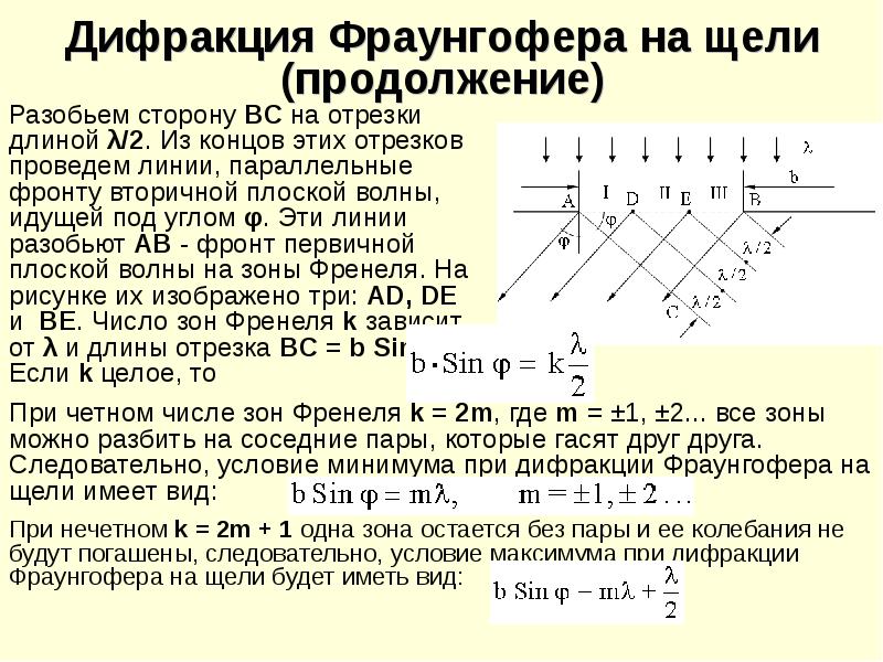 Условия дифракции. Дифракция от щели дифракция Фраунгофера. Дифракция Фраунгофера на решетке. Дифракция Фраунгофера на щели условия максимума и минимума. Дифракция Френеля и Фраунгофера формулы.