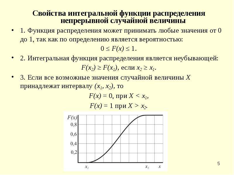 Свойства интегральной функции распределения непрерывной случайной величины Свойства интегральной фун